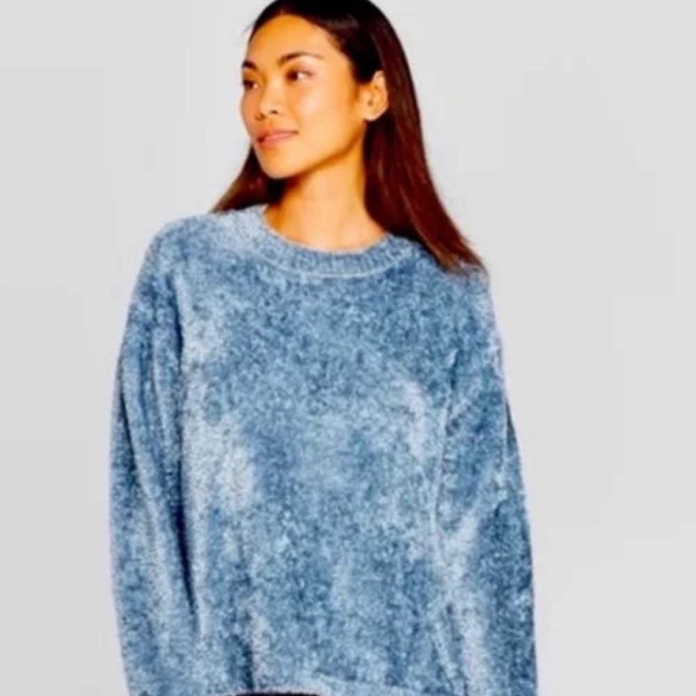 Prologue Crewneck Blue Long Sleeve Fuzzy Sweater